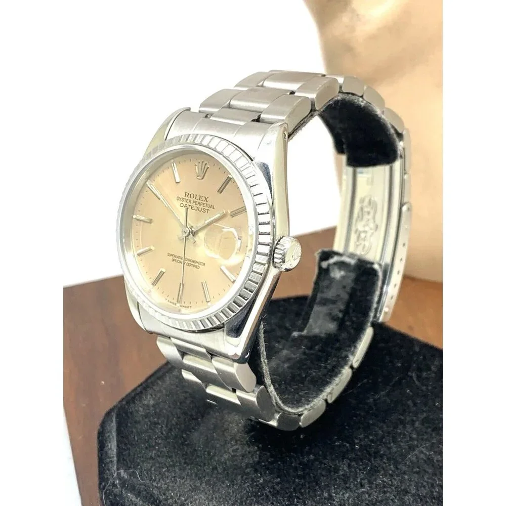 Rolex Datejust Mens Watch 16220 80'S Swiss Automatic Silver-Rose Dial Steel 36mm